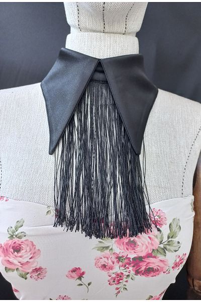 es moda shop Tassel Taselle Removable Satin Collar Black