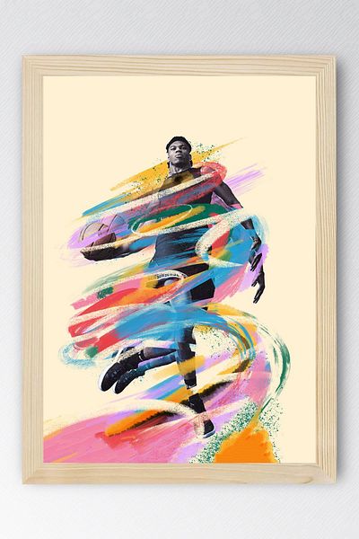 Saturn Giannis Antetokounmpo Framed Painting - Basketball Nba Poster Painting