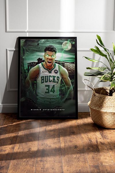 Saturn Giannis Antetokounmpo Framed Painting - Milwaukee Bucks Nba Poster Painting