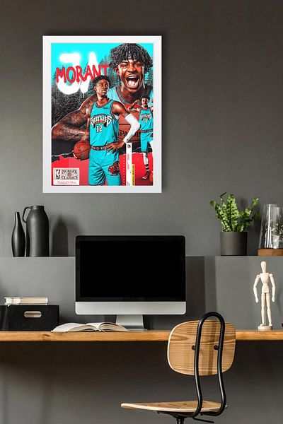Saturn Ja Morant Framed Painting - Basketball Nba Poster Painting