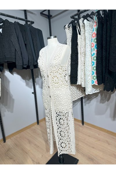 MT CLUB Women's Crochet Embroidered Long Sleeveless Summer Vest