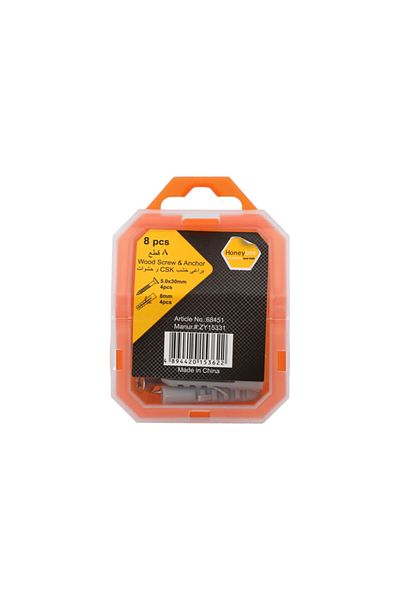 HONEYBEE 8-Piece Rust Resistant Wood Screw and Anchor Set Silver and Grey