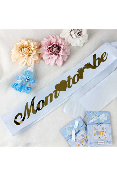 Azebu Mom To Be Metal Taç Ve Kuşak Baby Shower Set Mavi Gümüş Kuşak Gümüş Taç
