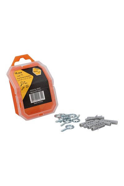 HONEYBEE 16-Piece Rust Resistant Eye Screw and Anchor Set Silver and Grey
