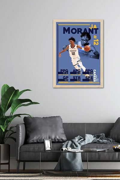 Saturn Ja Morant Framed Painting - Basketball Nba Poster Painting