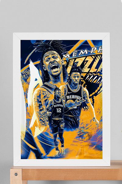 Saturn Ja Morant Framed Art Print - Memphis Grizzlies Nba Poster Painting