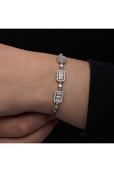 Skygo 925 Ayar ​Gümüş Baget Taşlı Kadın Bileklik