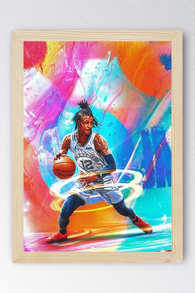 Saturn Ja Morant Framed Painting - Basketball Nba Poster Painting