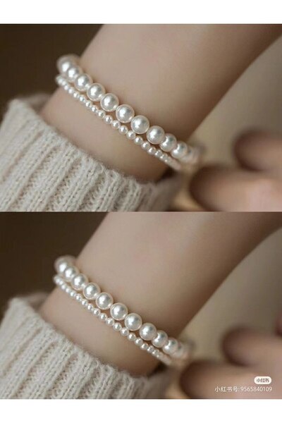 Shiklik MODA قم بتكملة أناقتك مع سوار نسائي أنيق مرصع باللؤلؤ المزدوج