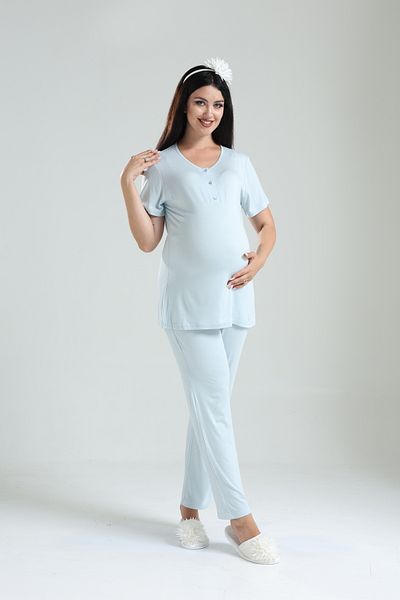 BLACKMORE Set de pijamale de maternitate din bumbac cu model albastru tubă
