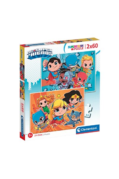 CLEMENTONI 2 × 60 قطعة من أحجية الصور المقطوعة الملونة من DC Super Friends مت...