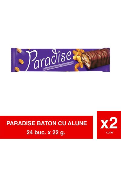 Paradise Baton cu Caramel, Nugat și Alune – 2 x 24 x 22g | Snack Cremsos și Crocant