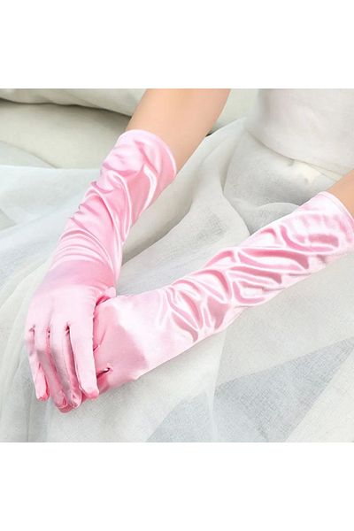 Teknosfer Long Size Extra Shiny Satin Gloves Pink Color