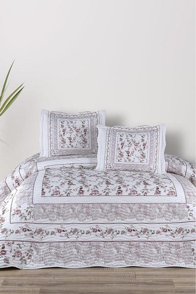 Çeyiz Diyarı Sevora Printed Quilted Double Bedspread Dusty Rose