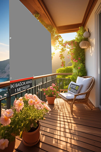 ViVeri (Kuşgözlü)Kornişli EnXBoy Her Ölçü Vardır Düz Gri Balkon Perdesi Bağcı...