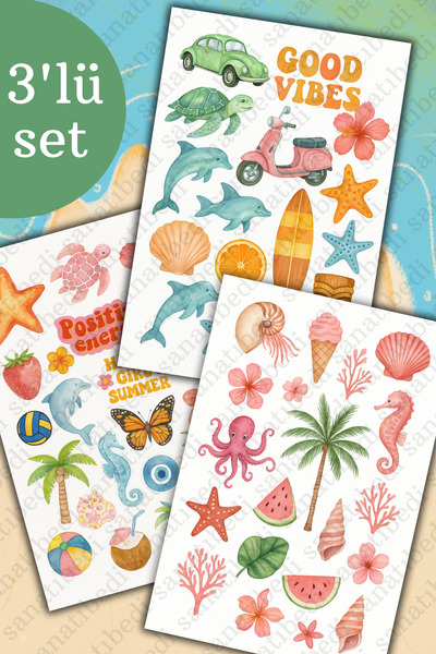 sanatıbedi Autocolant de vară roz din 3 bucăți - Autocolant rezistent la apă ...