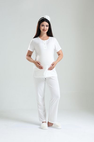 BLACKMORE Tuba Black Patterned Cotton Maternity Pajamas Set with Maternity Maternity 3-Piece Pajamas Set