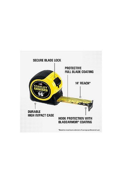 Stanley Classic Compact Measuring Tape Yellow and Black 16ft x 1.25inch