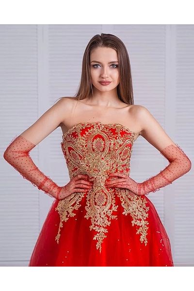 Store Long Length Red Polka Dot Red Color Adult Tulle Gloves