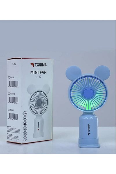 Casalina Mini Ventilator Portabil F-12 – Design cu Urechi, Reîncărcabil USB, Albastru