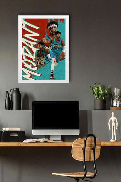 Saturn Ja Morant Framed Painting - Basketball Nba Poster Painting