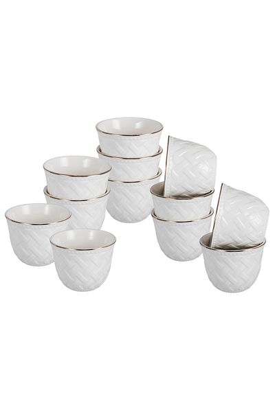 Dania Arabic Coffee Cups Set, Porcelain, Gold Line, 12 Pieces