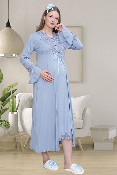 Mecit Pijama Mecit 1518 Maternity Night Set with Blue Dressing Gowns