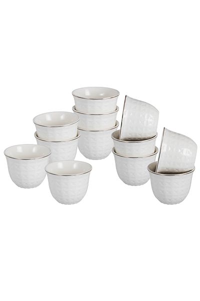 Dania Saudi porcelain coffee cup set with gold line, 12 pieces