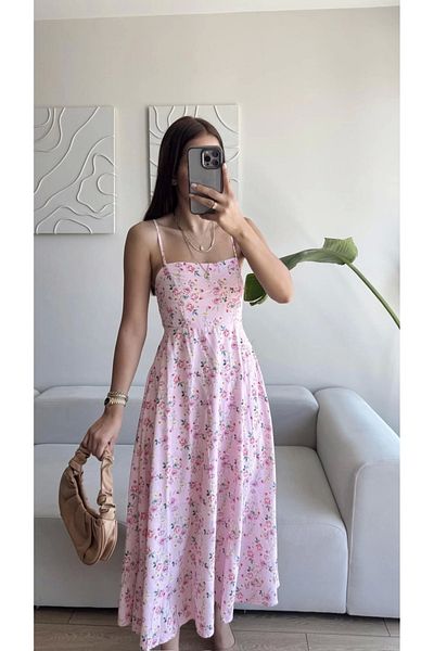 Zoom Butik Strappy Floral Jessica Dress - Pink