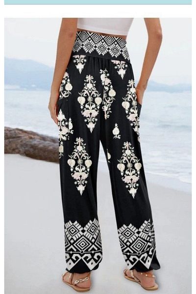 novafems Women's High Waist Patterned Elastic Single Jersey Trousers