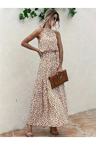 JANES Γυναικείο φόρεμα με κυκλικό γιακά και ελαστική μέση με σχέδιο