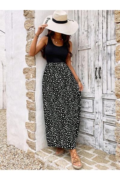 İpeksi Silky Women's Strap Round Neck Top Viscose Bottom Patterned Wrap Dress
