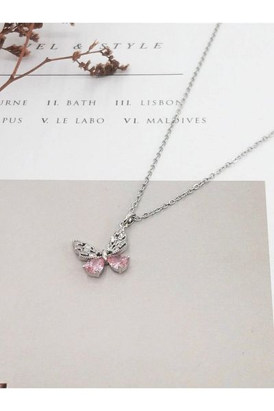 Çelik Zircon Stone Butterfly Necklace