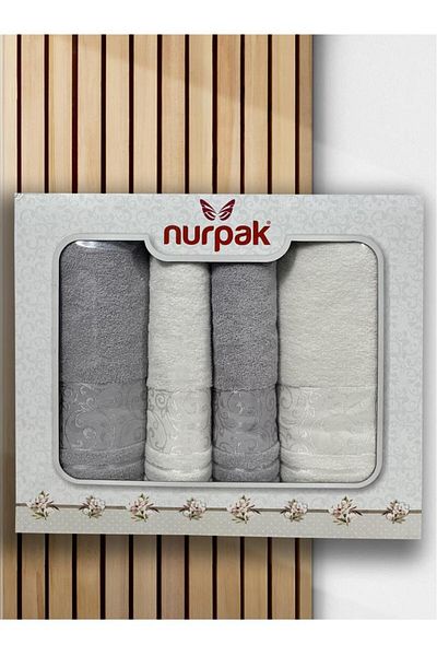 Çeyiz Diyarı Deren Bath Set 4 Pieces Cream - Gray
