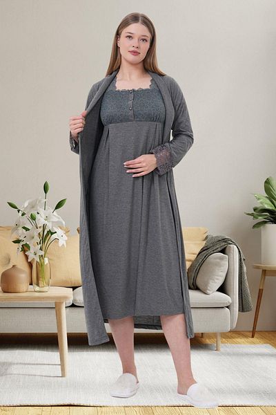 Mecit Pijama Mecit 6007 Smoked Maternity Nightgown Set