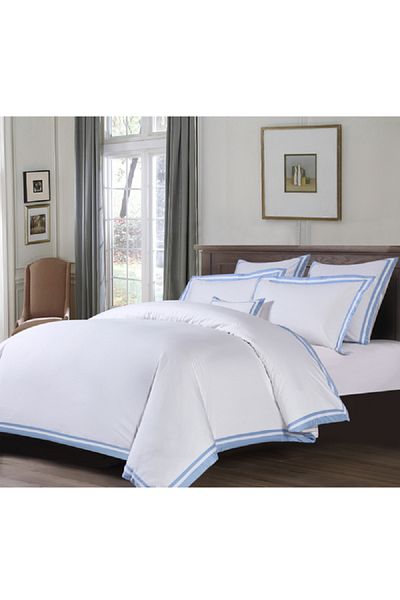 Oceana 3-Piece Brata Stitch Super Comfortable King Size Duvet Cover Set White and Blue