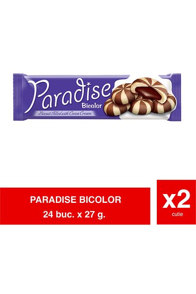 Paradise Biscuiți Bicolori cu Cremă de Cacao – 2 x 24 x 27g | Gustare Crocantă cu Umplutură Fină