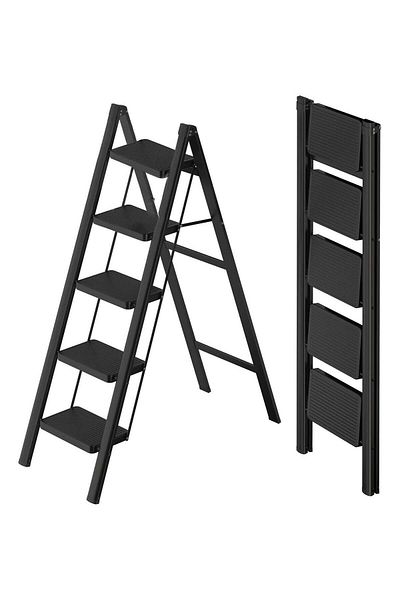 sharpdo Metal Ladder 5 Steps Strong And Durable Foldable Aluminum Alloy With Non-slip Pedals