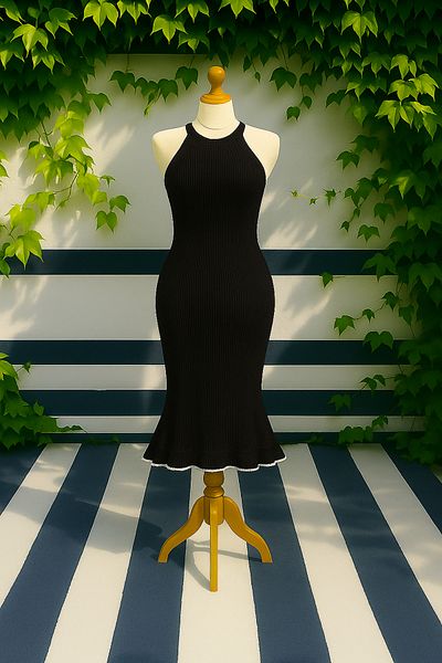 OTAKU Rochie de damă din tricotaje din Lycra cu guler cu volan