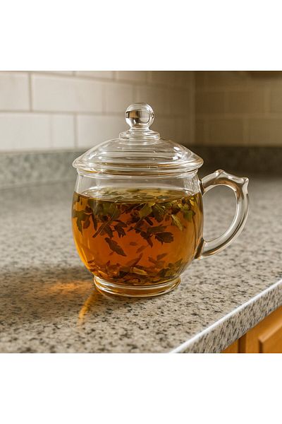 FAIR HOME Crystal Thick Glass Single Lid Large Size Herbal Tea Cup 370 Ml.