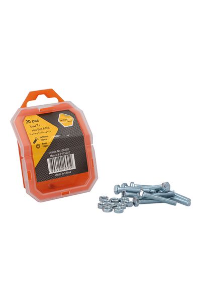 HONEYBEE 20-Piece Durable Steel Hex Bolt and Nut Set in Storage Box Silver 5 x 30mm