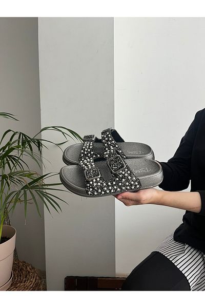 Pienn Glitter Stone Orthopedic Soft Sole Comfort Model Slippers Double Buckle Brk Daily Comfortable Slippers