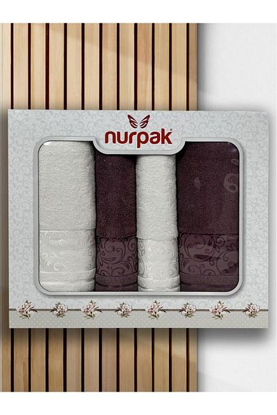 Çeyiz Diyarı Σετ Ταμάνι Deren 4 τεμαχίων Κρέμα - Δαμάσκηνο