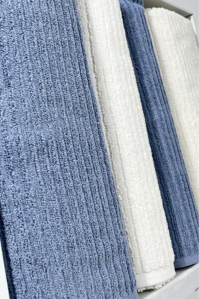 Çeyiz Diyarı Ekol Bath Set 4 Pieces Cream - Blue