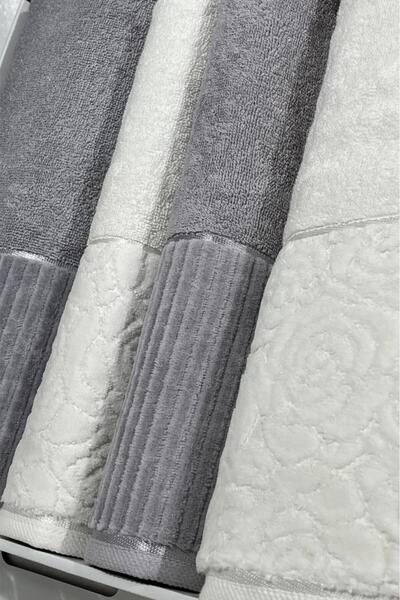Çeyiz Diyarı Sevgi Bath Set 4 Pieces Cream - Gray
