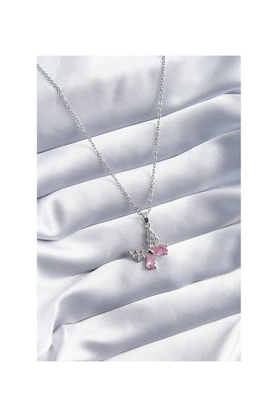 Çelik Zircon Stone Butterfly Necklace