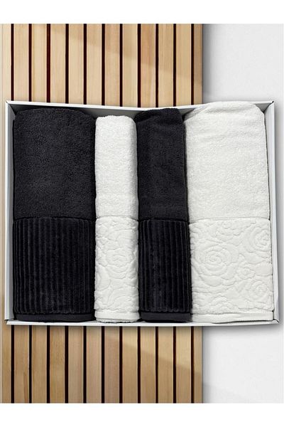 Çeyiz Diyarı Sevgi Bath Set 4 Pieces Cream - Anthracite