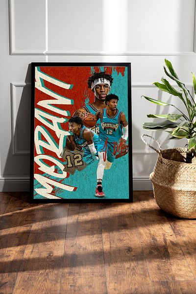 Saturn Ja Morant Framed Painting - Basketball Nba Poster Painting