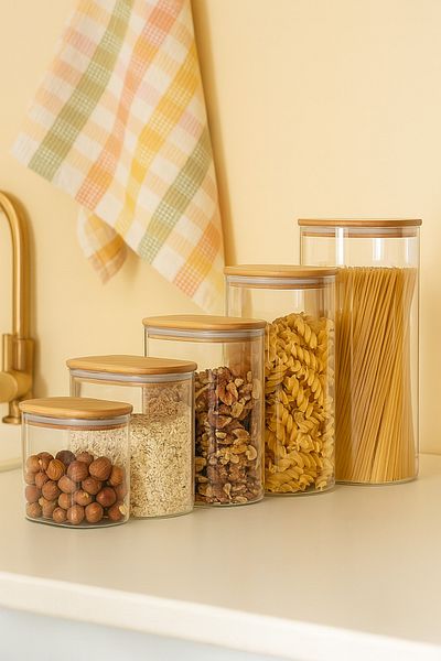 Mirilliahome Set of 10 Vacuumed Borosilicate Glass Rectangular Jars with Bamboo Lids – Food and Pulses Storage