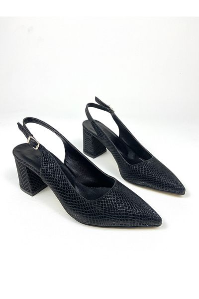 Gloriys Ayakkabı & Çanta Black Patterned 6 cm Thick Heel Shoes 01496
